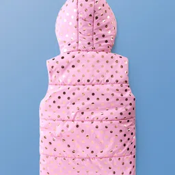 Pine Kids Sleeveless Padded Hooded Jacket with Foil Polka Dots Print - Baby Pink image 3