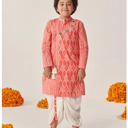 Pspeaches Full Sleeves Ethnic Motif Printed Kurta With Dhoti - Peach image 4