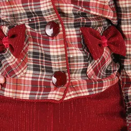 Cutecumber Woollen Full SleevesChecked Sequins Embellished Bow Applique Detailed Shirt Style Top & Pant Set - Maroon image 5