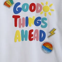 Tales & Stories Cotton Knit Full Sleeves Good Things Ahead Text Printed Hooded Sweatshirt - White image 5