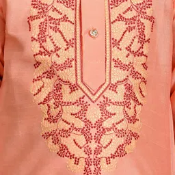Sangria Boys Floral Embroidered Thread Work Dupion Silk Straight Kurta With Dhoti Pant image 3