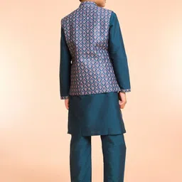 Manyavar Boys Mandarin Collar Art Silk Kurta With Pyjamas And Jacket image 5