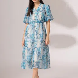 Justin Whyte Women Floral Print Puff Sleeve Shirt Dress-picture-10