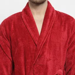 MYTRIDENT Men Red Solid Comfort Medium Bath Robe image 2