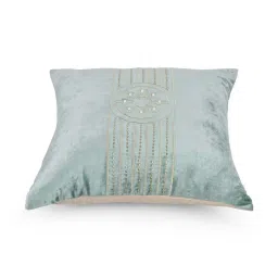 @home Sea Green Cotton Blend Embroidered Cushion Cover image 3