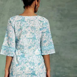 Libas Blue Cotton Printed A Line Short Kurti image 3