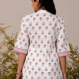 Libas White Cotton Printed A Line Short Kurti image 3