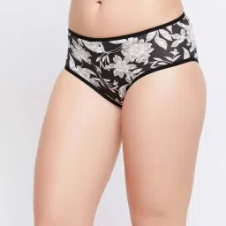 Clovia Black Cotton Floral Print Hipster Panty image 3