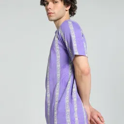 Puma Purple Cotton Regular Fit Striped T-Shirt image 3