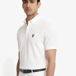 Rare Rabbit White Regular Fit Embroidered Polo T-Shirt image 4