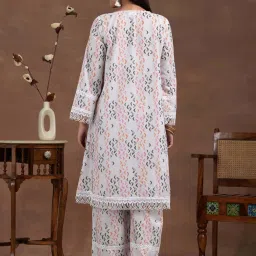 Libas Off-White Cotton Printed Kurta Palazzo Set image 3