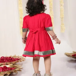 VASTRAMAY Girls Navy & Pink Solid Dresses image 3