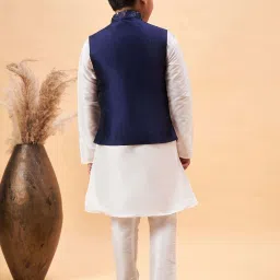 VASTRAMAY Boys Navy & White Embroidery Full Sleeves Kurta Sets image 3