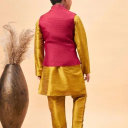 VASTRAMAY Boys Maroon & Mustard Embroidery Full Sleeves Kurta Sets image 3