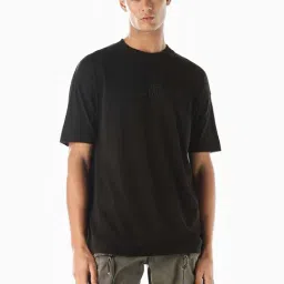 Jack & Jones Jet Black Cotton Oversized Self Pattern T-Shirt-picture-15