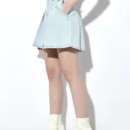 Only Light Blue Cotton Mini Skirt image 3