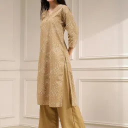 Biba Beige Cotton Straight Fit Printed Kurta image 3