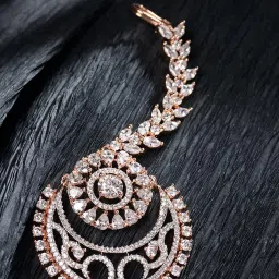 Saraf Rs Jewellery Rose Gold Plated Ad Studded Half Moon Shaped Handcrafted Maang Tika image 3