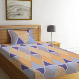 Klotthe Geometric Multicolor 210 TC Cotton Blend Single Bedsheet with 1 Pillow Cover-image-53