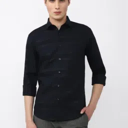 V Dot Navy Slim Fit Striped Shirt-picture-18