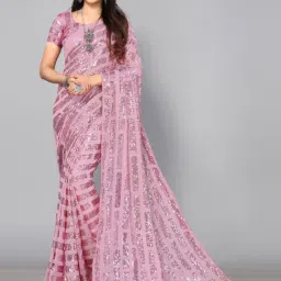 Satrani Pink Embellished Saree With Unstitched Blouse-picture-11