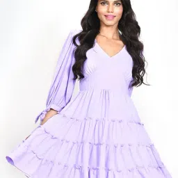 Zink London Purple Fit & Flare Dress-image-60