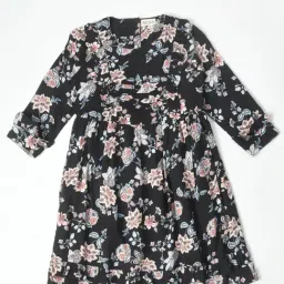 Bella Moda Kids Black Floral Print Full Sleeves Fit & Flare Dress-picture-34