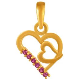 P.C. Chandra Jewellers 14k Yellow Gold Double Hearts Pink Stone Pendant for Women & Girls-picture-28