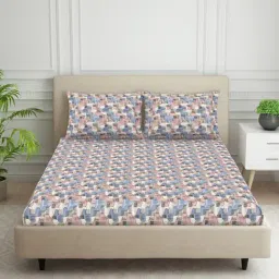 Welspun Harmony Maroon Microfibre Geometric 120 TC Double Bedsheet with 2 Pillow Covers-picture-45