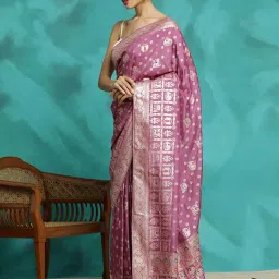 Jaipur Kurti Lavender Woven Saree With Unstitched Blouse image 3
