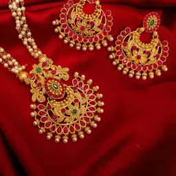 Anouk Gold-Plated Stone Studded & Pearl Beaded Jewellery Set-picture-40