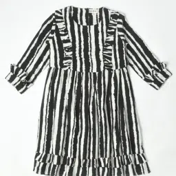 Bella Moda Kids Black & White Striped Full Sleeves Fit & Flare Dress-image-76