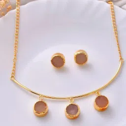 VOJ One Gram Gold Plated Stone Studded Necklace and Earrings Set for Women image 3