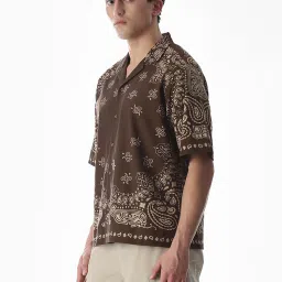 Jack & Jones Brown Cotton Oversized Printed Shirt image 3