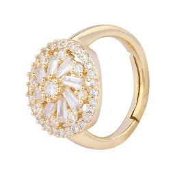 Lilly & Sparkle Brass Gold Plated Geometric CZ Stone Studded Finger Ring image 3