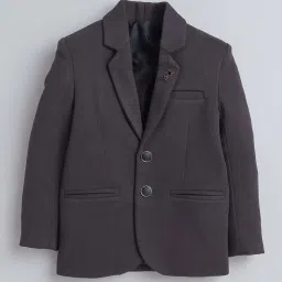 Fourfolds Boys Darkgrey Solid Full Sleeves Blazer image 3