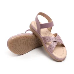 PICSON Women Textured Open Toe Flats image 3