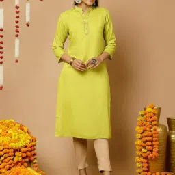 Jaipur Kurti Lime Green Striped Straight Kurta-image-51