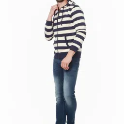 Allen Solly Blue Cotton Regular Fit Striped Hooded Sweatshirt image 3