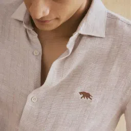 Andamen Khaki Linen Regular Fit Striped Shirt image 5