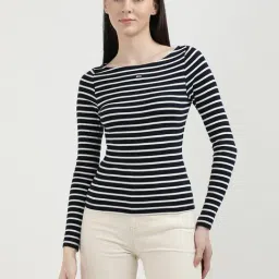 TOMMY HILFIGER Navy & White Striped T-Shirt-picture-41
