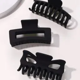 OOMPH Black Large Big Heart, Butterfly & Rectangular Shape Hair Claw - Combo of 3-image-10