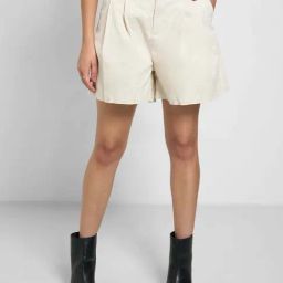 People By Pantaloons Bone White Cotton Flare Fit Shorts-picture-32