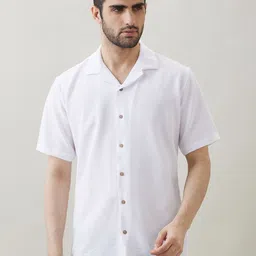 SNX Men Textured Cuban Collar Cotton Casual Shirt-picture-19
