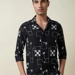 Thomas Scott Black Slim Fit Embroidered Shirt-image-0