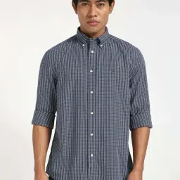 Tommy Hilfiger Navy Cotton Regular Fit Checks Shirt-picture-16