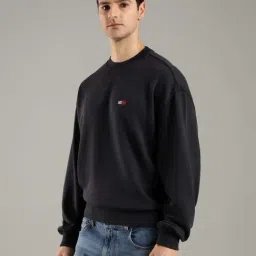 Tommy Hilfiger Black Cotton Regular Fit Logo Printed Sweatshirt image 2
