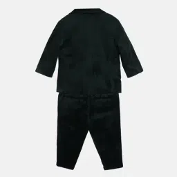 MINIKLUB Boys Green & White Textured Full Sleeves Blazer, Shirt, Pants with Bow image 2