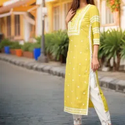 GoSriKi Women's Viscose Rayon Straight Embroidered Only Kurti image 4