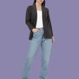 Kryptic Elephant Grey and Rust Yellow Cotton Solid Open Front Shrug with Pockets, Pack of 2 image 5